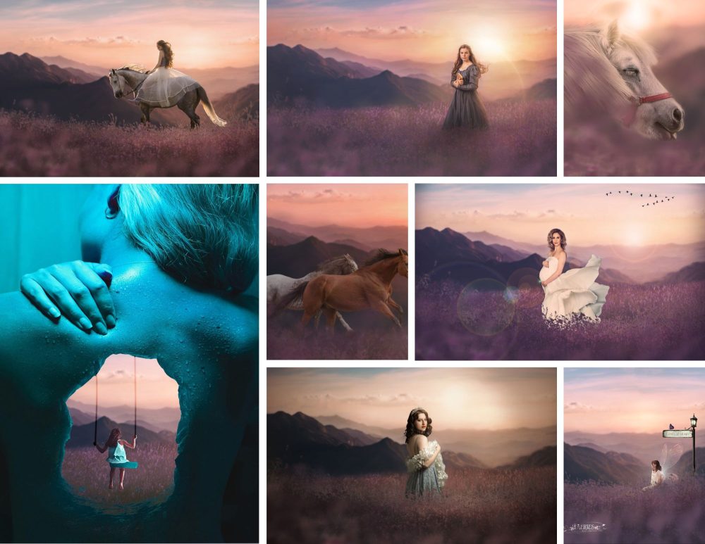 collage of purple mountain overlays by jessica drossin